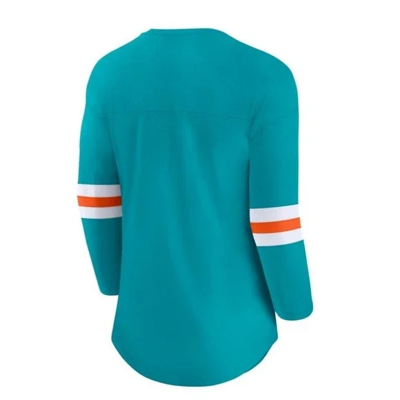 Women's Fanatics Aqua Miami Dolphins First Team Arch Logo 3/4 Sleeve T-Shirt - Picture 3 of 5